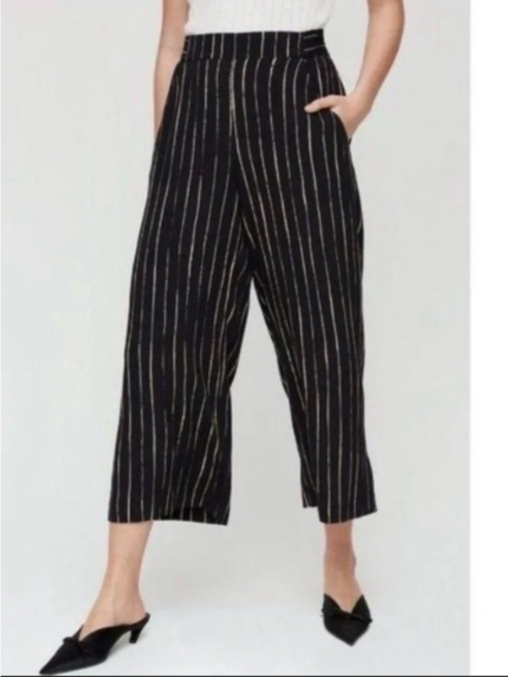 Wilfred Black Pinstripe Paperbag Waist Cropped Pants with Tie